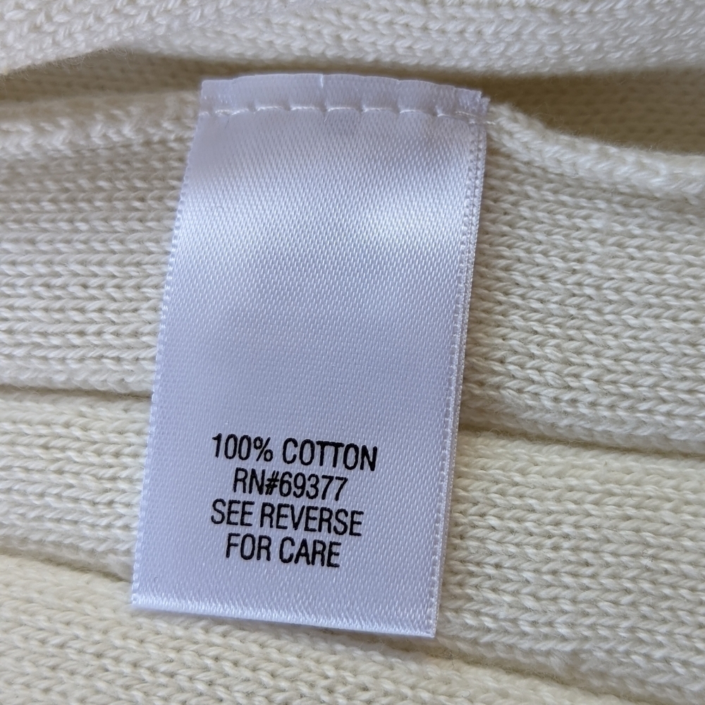 Open Cable Knit Cotton Button Up Cardigan in Ivory Size Medium NWT - Picture 6 of 9